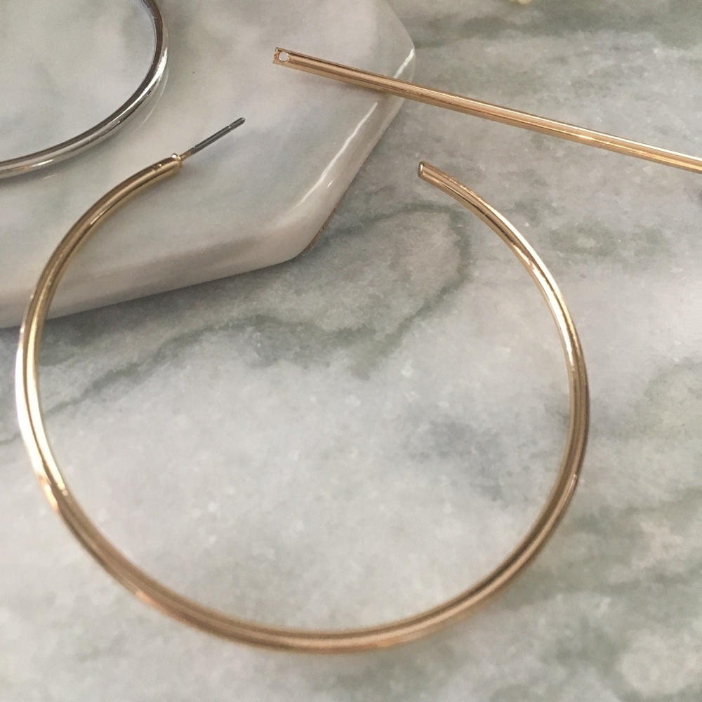 'Longing' Drop Bar Hoop Gold Silver Gypsy Earrings - Picture 6 of 7